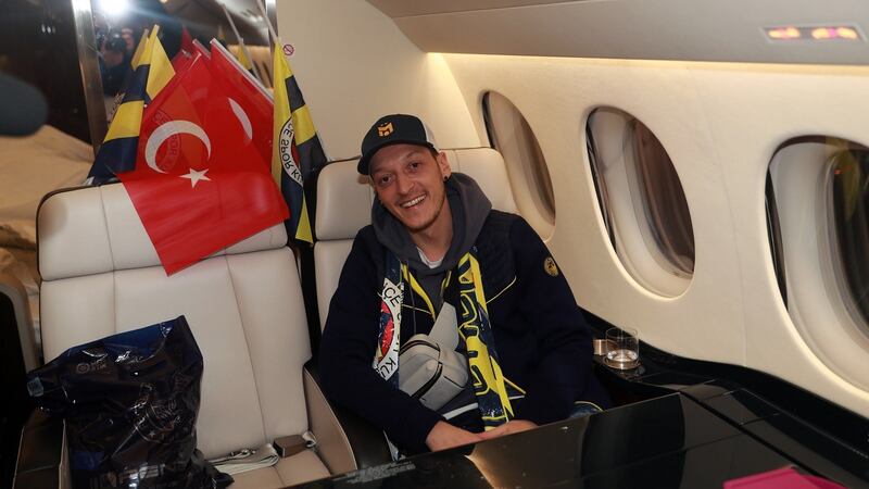 Former Arsenal player Mesut Oezil upon his arrival at Istanbul this week. Photograph: EPA