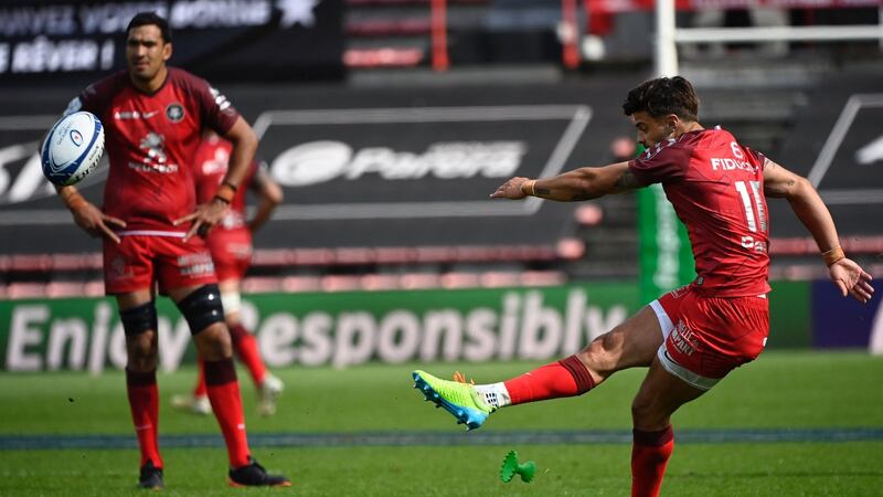 Romain Ntamack scores a penalty during Toulouse’s win over Bordeaux. Photograph: Lionel Bonaventure/Getty/AFP