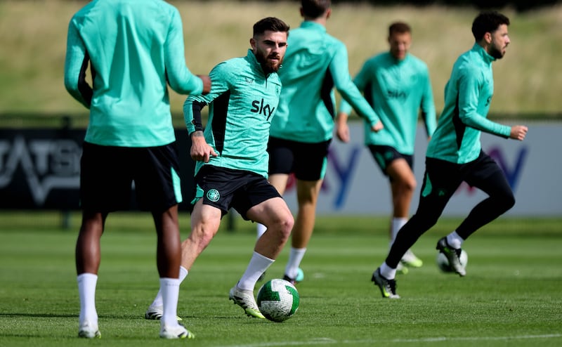 Ryan Manning in training for Ireland in advance of Ireland's World Cup qualifier against Hungary. Photograph: Ryan Byrne/Inpho