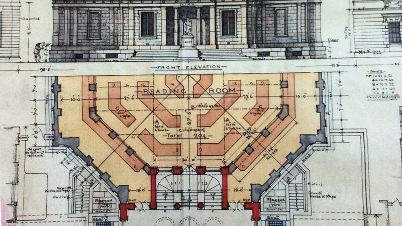 Architect Sir Thomas Manly Deane’s original design for Trinity College’s first World War dead Hall of Honour and the adjoining hexagonal Reading Room