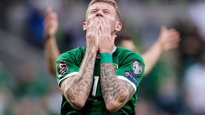 James McClean looks frustrated during Ireland’s draw at home to Azerbaijan. Photograph: Laszlo Geczo/Inpho