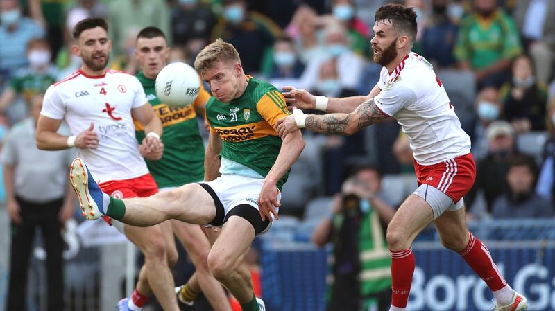 Tommy Walsh tries to score a late point at the death of Kerry’s extra-time defeat to Tyrone. Photograph: James Crombie/Inpho