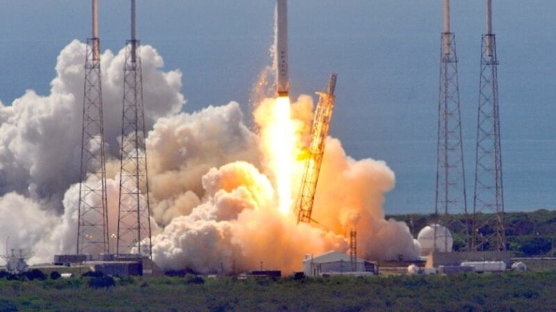 Space X’s Falcon 9 rocket as it lifts off from space launch complex 40 at Cape Canaveral in June, 2015 with a Dragon CRS7 spacecraft. An explosion rocked the launch site for Elon Musk’s SpaceX Falcon 9 rocket at the Flordia site on Thursday. Photograph: Bruce Weaver/AFP/Getty Images