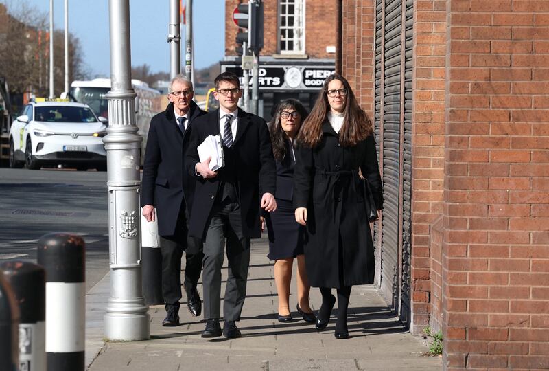 Enoch Burke's brother Isaac, sister Ammi and parents Sean and Martina Burke arriving at Dublin's High Court in Dublin on Friday. Photo: Collins Courts
