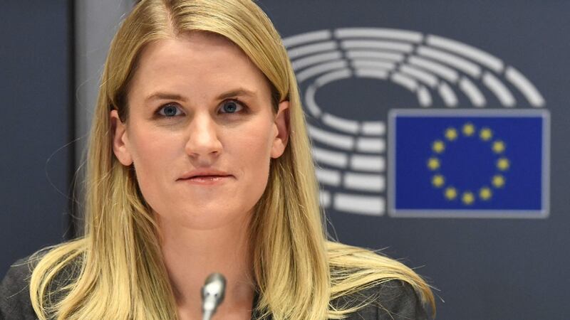 US whistleblower and former Facebook engineer Frances Haugen gives a testimony on the negative impact of big tech companies products on users, at the European Parliament in Brussels on Monday. Photograph John Thys/AFP
