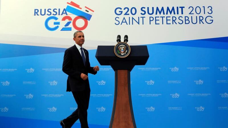 US president Barack Obama  prepares to speak at a news conference at the G20 Summit in St Petersburg in Russia today. Photograph: Kevin Lamarque/Reuters
