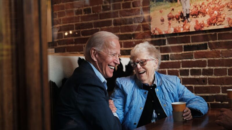 Ground strategy:  Democratic presidential candidate Joe Biden visits a New Hampshire coffee shop. Photograph:  Spencer Platt/Getty