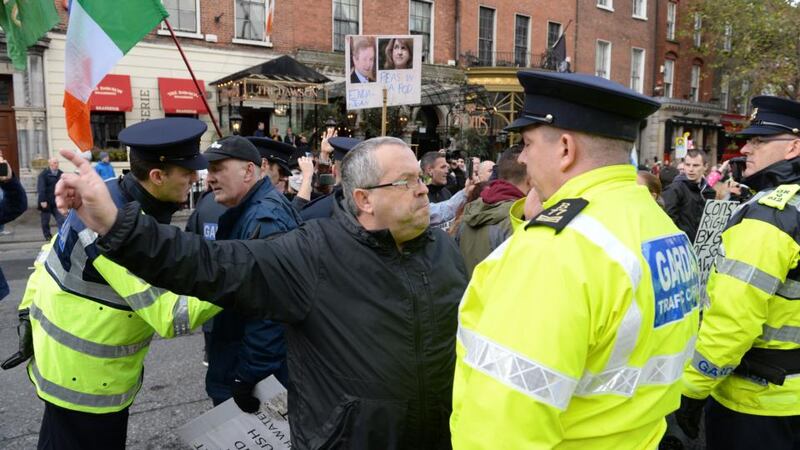 “What happened in Jobstown amounted almost to kidnapping in a fashion where the Tánaiste, the deputy leader of our country, was locked in her car for over two hours,” Taoiseach Enda Kenny said today. Photograph: Dara Mac Dónaill / The Irish Times