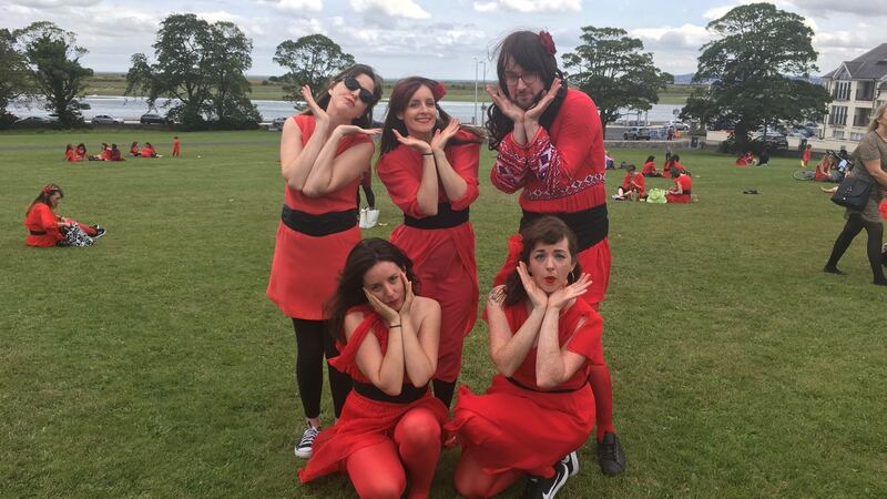 An incredibly convincing bunch of Kate Bush impersonators on the loose in St Anne’s Park in Dublin.  Photograph: Sinead Keane
