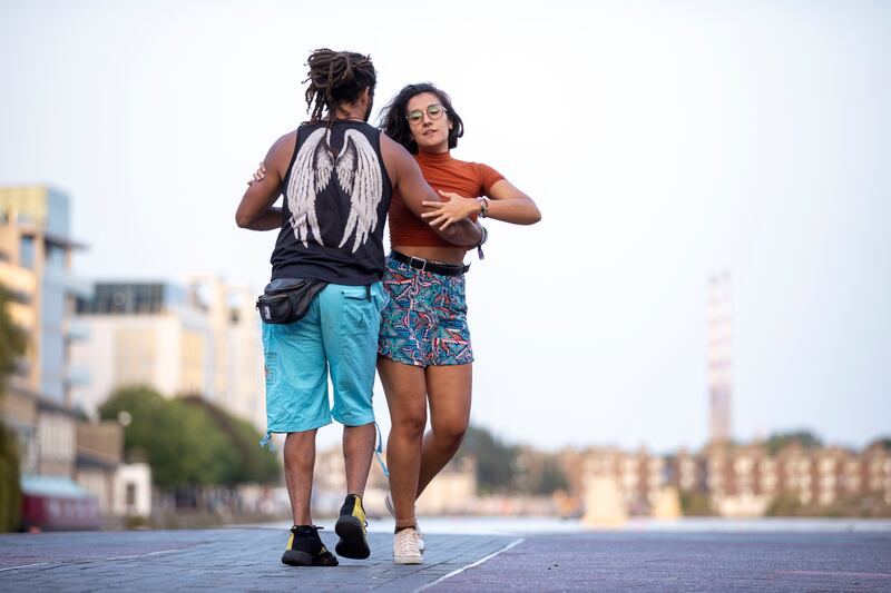 Helinton Rosa and Alana Mascarenhas forró dancing at Grand Canal Square in Dublin. Photograph: Tom Honan