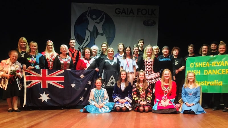 Geraldine Ryan (far left) with her dancing students in Australia.