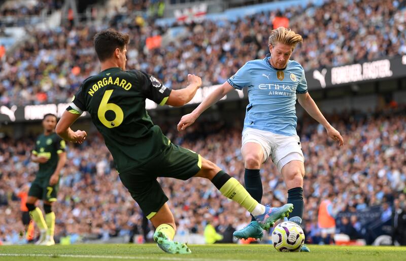 Manchester City's Kevin De Bruyne will depart next summer unless he agrees a new contract. Photograph: Stu Forster/Getty Images