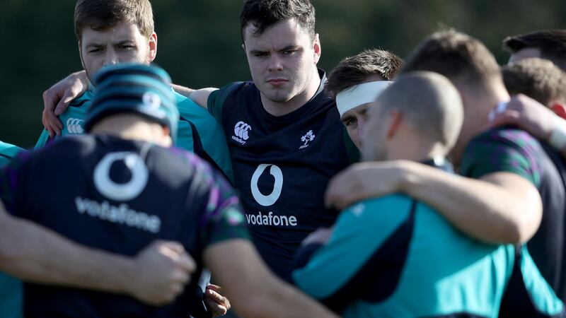 James Ryan in training on Friday at Queen’s University, Belfast, ahead of Ireland’s Six Nations clash with France. Photograph:   Dan Sheridan/Inpho