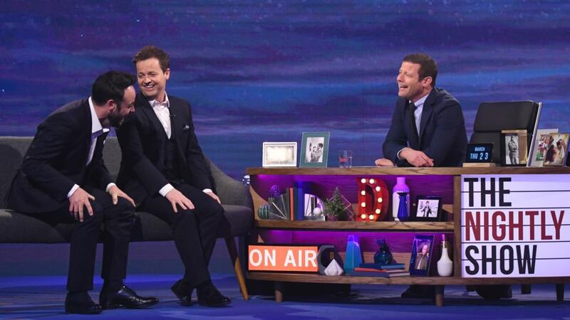 The Nightly Show: Dermot O’Leary with guests Ant McPartlin and Declan Donnelly. Photograph: Rex/Shutterstock