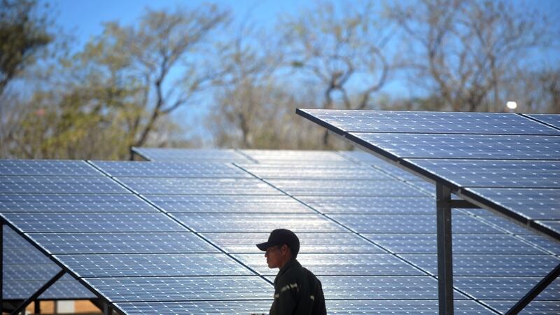 Solar panels at a photovoltaic power plant in Diriamba, Nicaragua, 42km from Managua. Photograph:  Hector Retamal/AFP/Getty Images