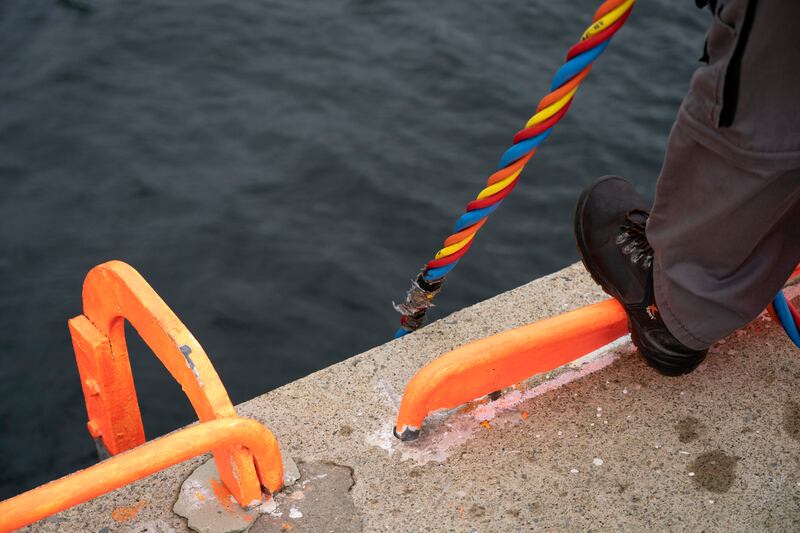 The power, oxygen and camera feed for a diver near the Killybegs pier. Photo: Chris Maddaloni/The Irish Times