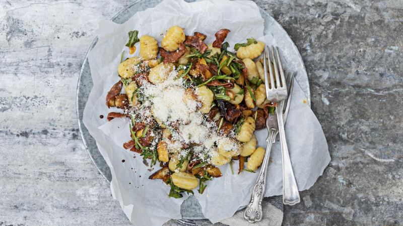 Frazzled pepperoni with halloumi, gnocchi and chopped rocket