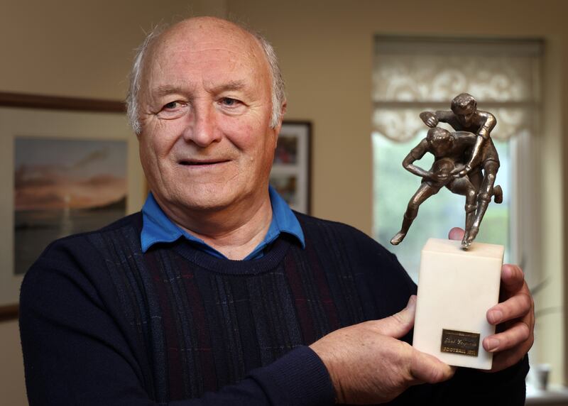 Jack Cosgrove with his 1971 All Stars trophy at his home in Clifden. Photograph: Joe O'Shaughnessy 