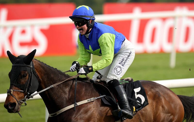 Jody Townend onboard Redemption Day celebrates winning the Grade One Champion Bumper at Punchestown. Photograph: Ryan Byrne/Inpho