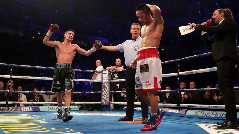 Anthony Crolla is awarded victory over Duad Yordan. Photograph: Nick Potts/PA