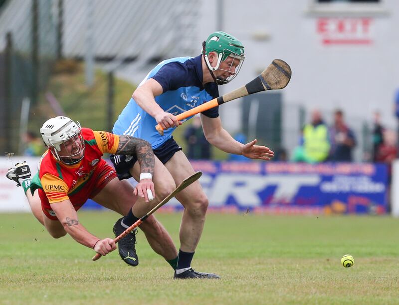 Carlow’s James Doyle in action against Dublin’s Fergal Whitely during this year's preliminary quarter-final at Netwatch Cullen Park, Carlow. Photograph: Ken Sutton/Inpho 