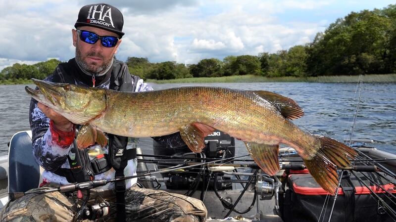 Jacek Gorny with a magnificent pike at the  Lough Derg lure angling competition.