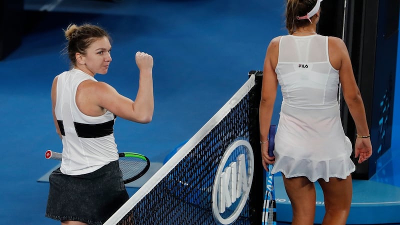 Simona Halep is through in Australia after her three set win over Sofia Kenin. Photograph:  Adnan Abidi/Reuters