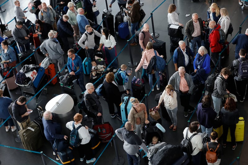 Check in Queues at Terminal 2 of Dublin Airport on Sunday. Photograph: Alan Betson

