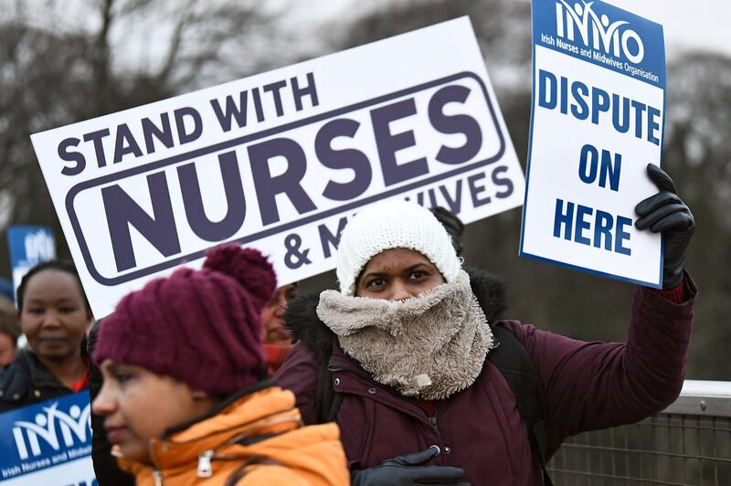 Nurses on strike outside Connolly Hospital in Dublin on Wednesday. Photograph: Clodagh Kilcoyne/Reuters