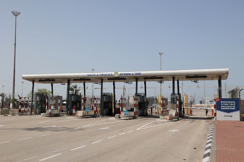A  gate for trucks at the entrance to the port of Ashdod, southern Israel. Photograph: Abir Sultan/EPA