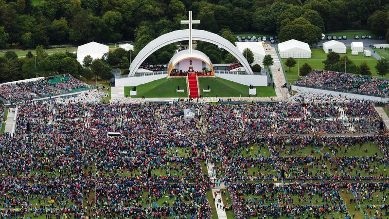 An aerial view of the crowd at Phoenix Park as Pope Francis attends the closing Mass at the World Meeting of Families, as part of his visit to Ireland, on August 26th  2018 in Dublin. Photograph: Liam McBurney-Pool/Getty Images