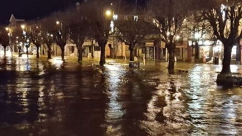 Flooding in Enniscorthy during Storm Deirdre. Photograph: Liam Ruth/Twitter