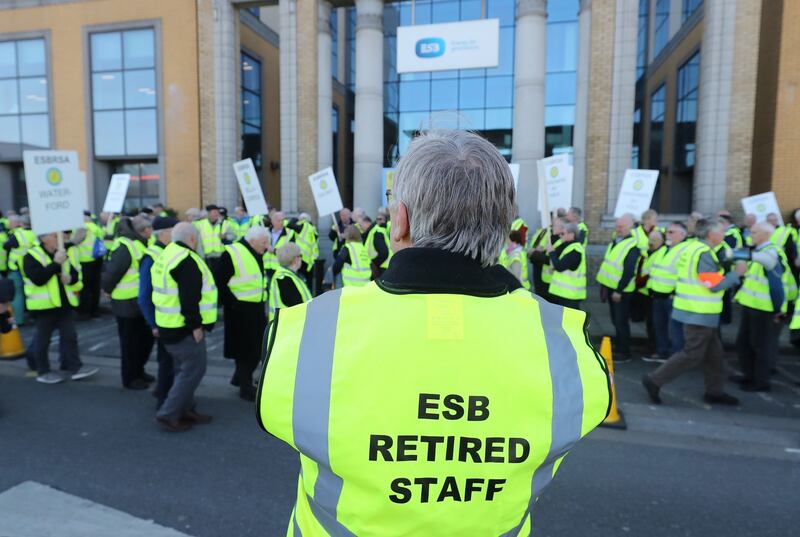 Members of ESB Retired Staff Association picket the ESB headquarters in Dublin. Photograph: Niall Carson/PA Wire