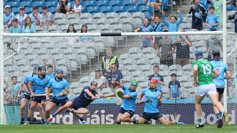 Dublin goalkeeper Seán Brennan saves a late free during Saturday's quarter-final at Croke Park. Photograph: James Crombie/Inpho