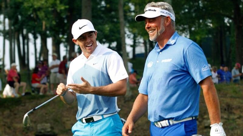 Rory Mcilroy and Darren Clarke of Northern Ireland   during  practice for the 96th PGA Championship at Valhalla Golf Club in Louisville, Kentucky, in 2014. Photograph: John Sommers II/Reuters