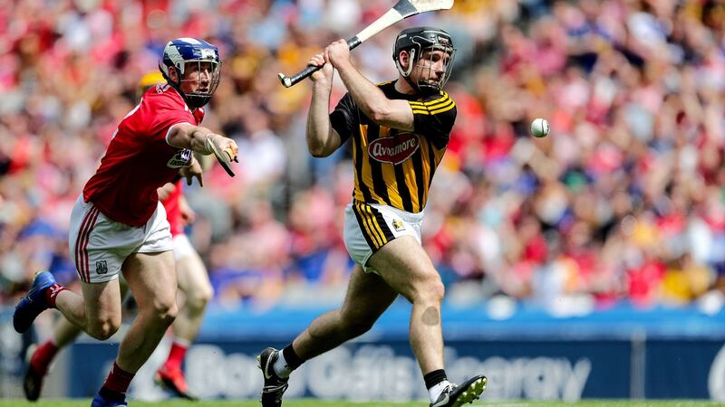 Kilkenny’s Richie Hogan scores a goal against Cork. Photograph: Laszlo Geczo/Inpho