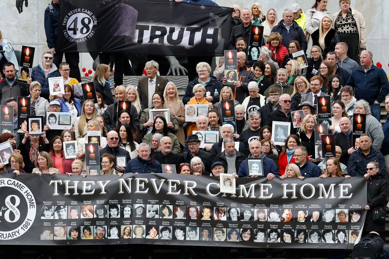 Stardust survivors, families and supporters after the inquest verdict in April this year. Photograph Nick Bradshaw 
