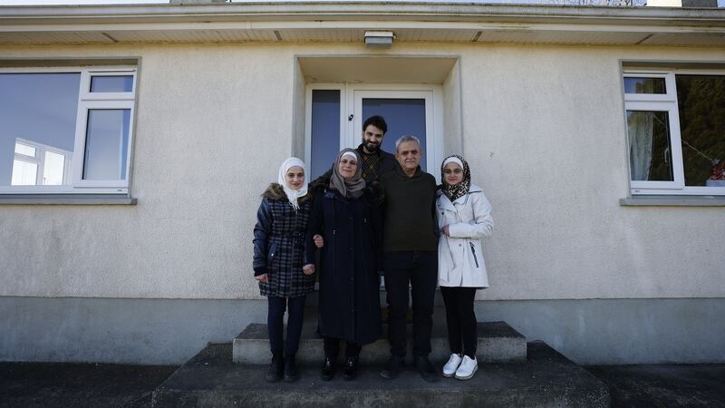 The Muselmani family: (from left) Amal Barkat (mother), Salaheddin Muselmani (father), Ahmad Muselmani, Rayan Muselmani and Bayan Muselmani. Photograph: Nick Bradshaw