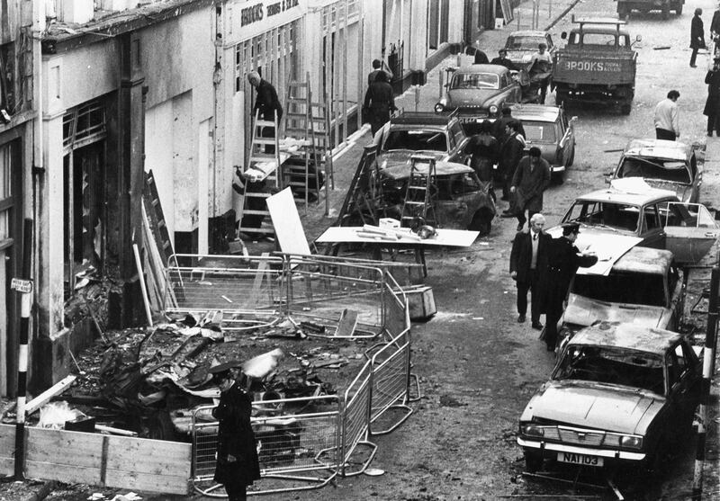 The scene of destruction at Sackville Place, off O'Connell Street, Dublin, following the explosion. Photograph: Paddy Whelan