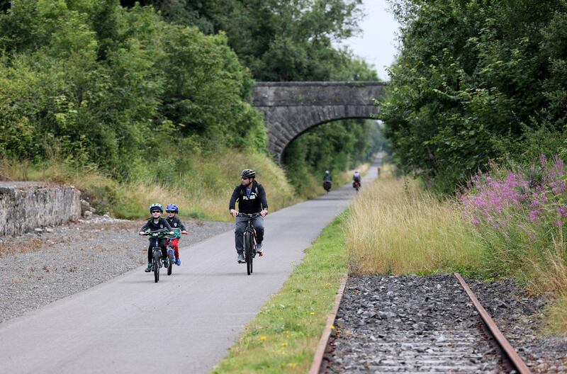 The railway that once brought visitors now serves a new purpose as a cyclist’s stomping ground. Photograph: Dara Mac Dónaill