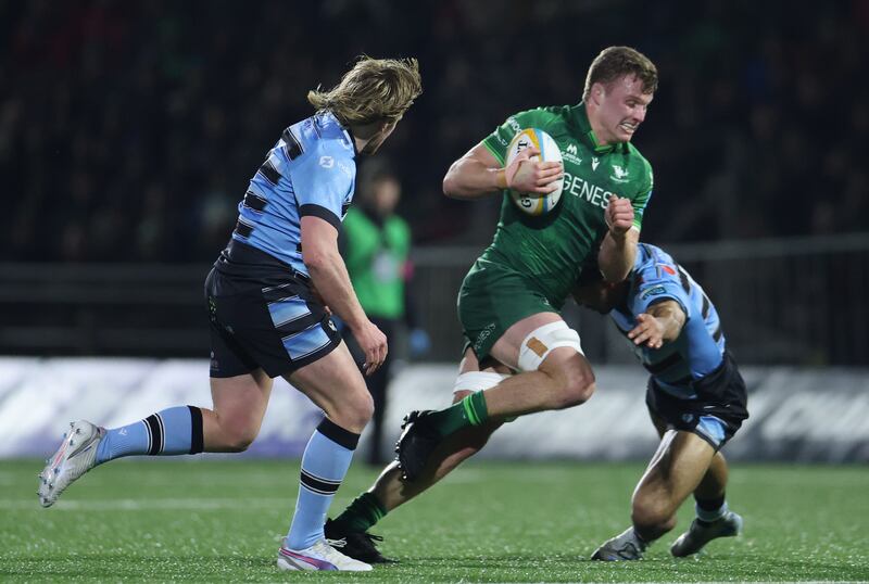 Cian Prendergast in the Connacht vs Cardiff game at Dexcom Stadium in Galway on February 15th. Photograph: James Crombie/Inpho