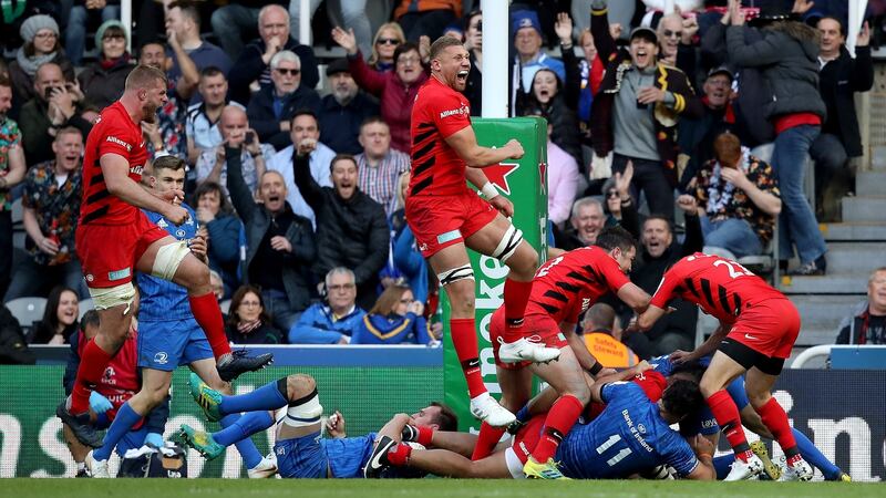 Billy Vunipola scores Saracens’ crucial try in their win over Leinster. Photograph: Dan Sheridan/Inpho