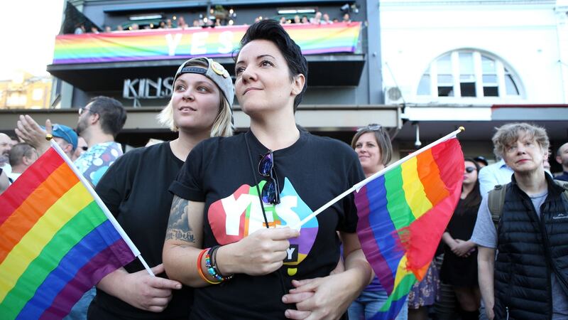 Yes supporters listen to advocates at Taylor Square in the heart of Sydney’s gay precinct. Photograph: James Alcock/Getty Images