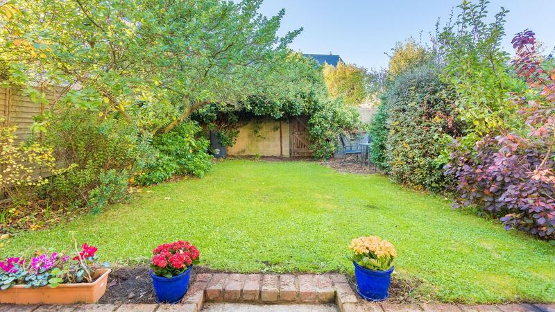 10 Castlepark Road, Sandycove, Co Dublin: The back garden is mainly lawn, hedged by mature shrubbery.