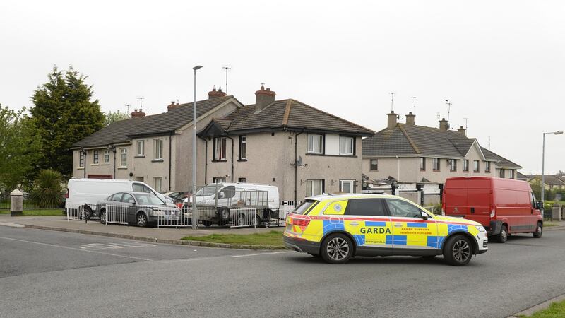 Garda armed support patrol in the St Laurence Park area of Drogheda, Co Louth. Photograph: Dara Mac Dónaill/The Irish Times