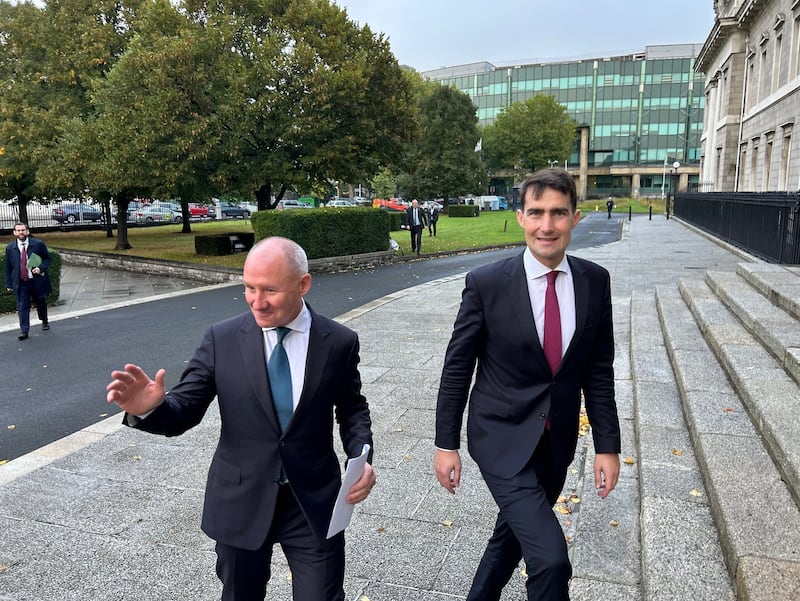 Fianna Fail presidential candidate Jim Gavin and the party's deputy leader, Jack Chambers. Photograph: Cillian Sherlock/PA