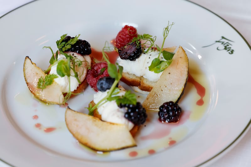 Whipped Dublin Hills goat's cheese crostini with autumn fruit and red wine agrodolce