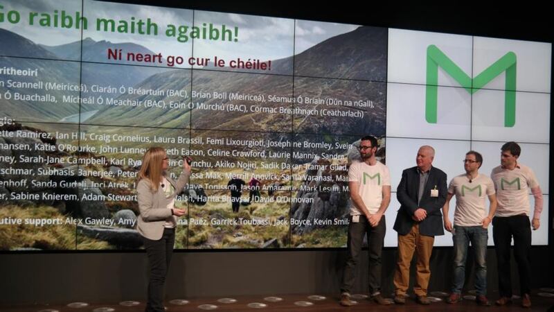 Left to Right: Laura Brassil and translators Cormac Breathnach, Ciarán Ó Bréartún, Micheál Ó Meachair, Eoin Ó Murchú.