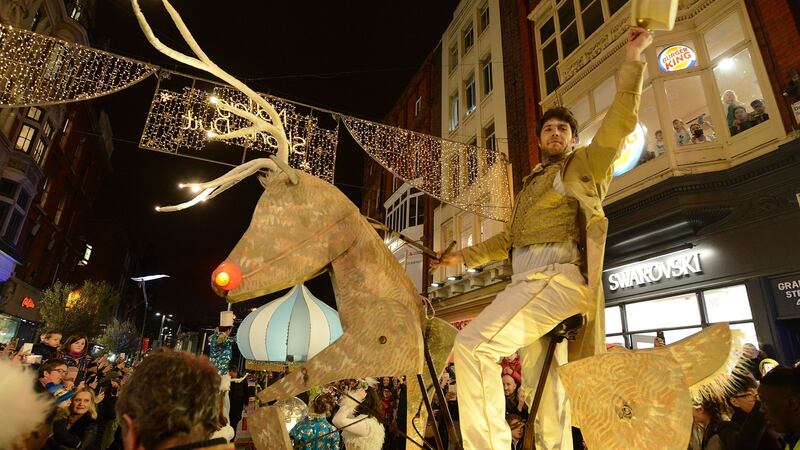 The Dublin at Christmas procession on  Grafton Street as the city’s Christmas lights are switched on. Photograph: Dave Meehan/The Irish Times