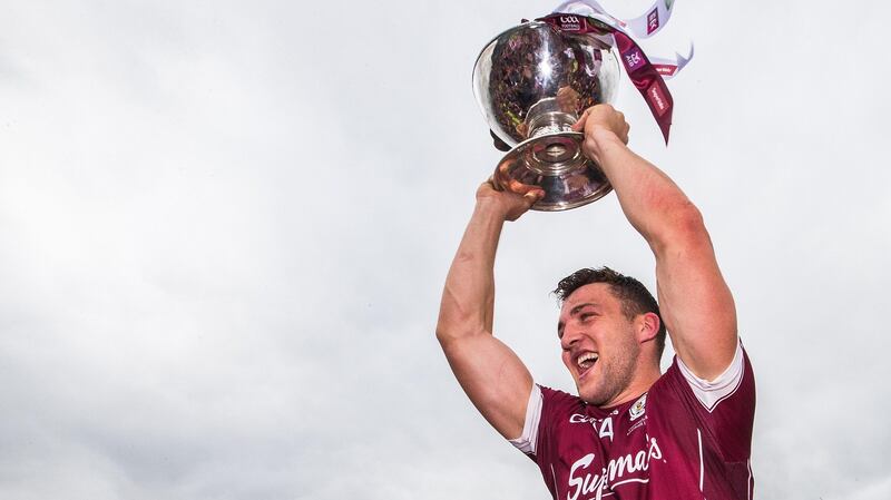 Galway’s Damien Comer celebrates Galway’s victory in the Connacht final at Dr Hyde Park last summer. Photograph: Tommy Dickson/Inpho